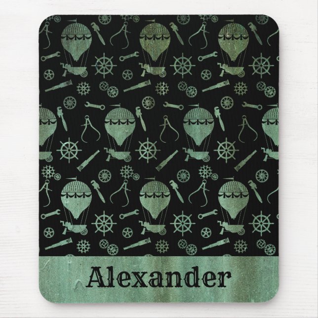 Steampunk Verdigris Bronze Balloons Custom Name Mouse Pad (Front)