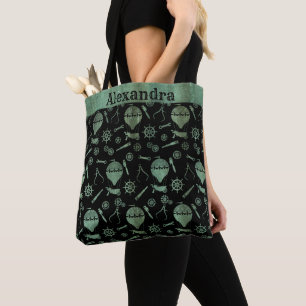 Steampunk Verdigris Bronze Balloons Custom Name Tote Bag