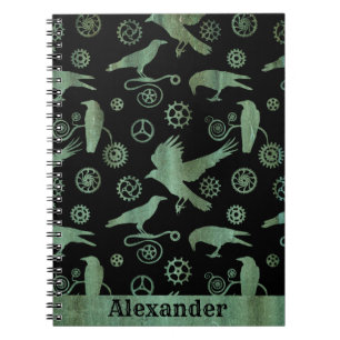 Steampunk Verdigris Bronze Gears and Crows Notebook