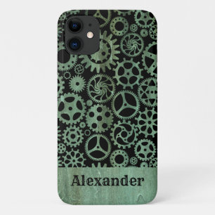 Steampunk Verdigris Bronze Gears Custom Name iPhone 11 Case