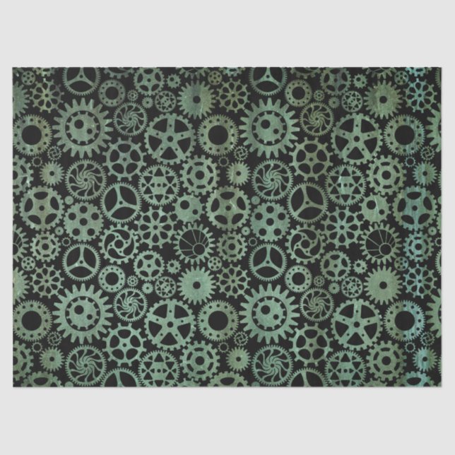 Steampunk Verdigris Bronze Gears Tissue Paper (Front)