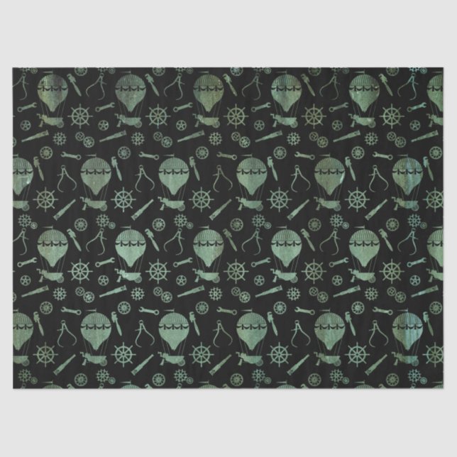 Steampunk Verdigris Bronze Hot Air Balloons Tissue Paper (Front)