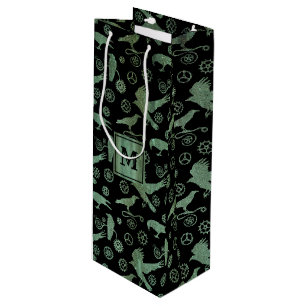 Steampunk Verdigris Gears and Crows Monogram Block Wine Gift Bag