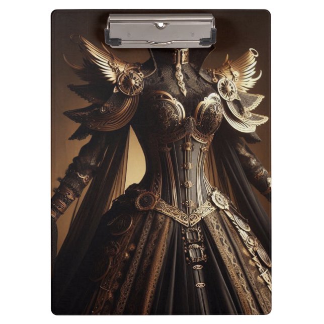 Steampunk Victorian Black and Gold Empress Gown Clipboard (Front)
