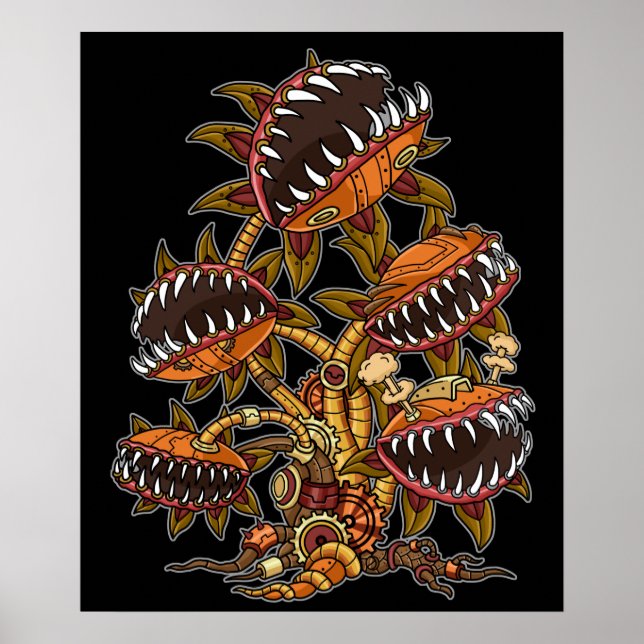 Steampunk Victorian Carnivorous Plant Venus Fly Poster (Front)