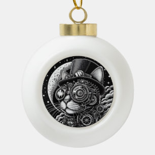 Steampunk Victorian Cat Ceramic Ball Christmas Ornament