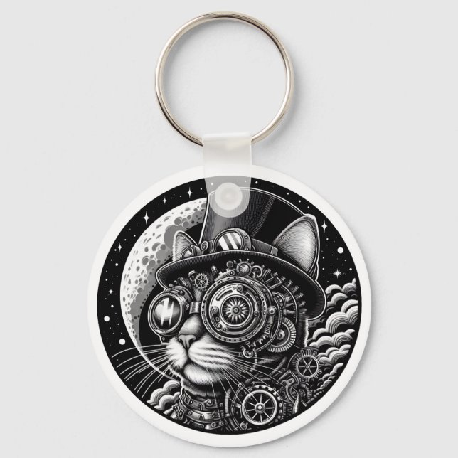 Steampunk Victorian Cat Key Ring (Front)