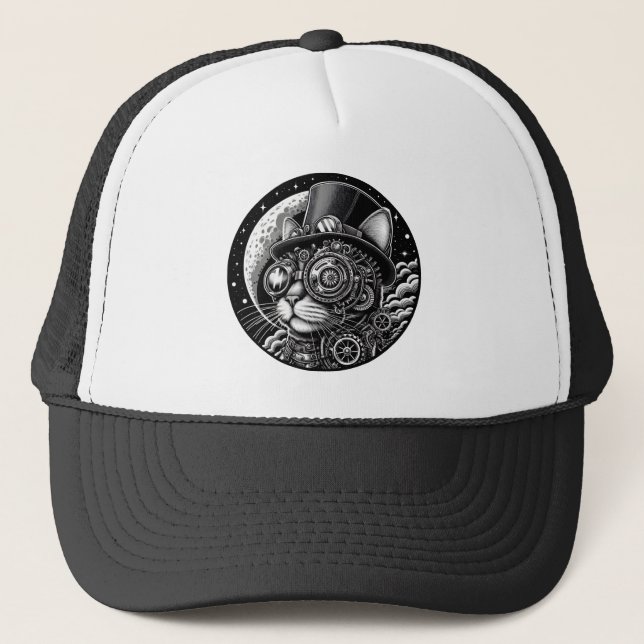 Steampunk Victorian Cat Trucker Hat (Front)
