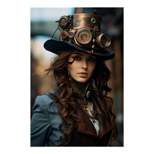 Steampunk Victorian Cosplay Top Hat Gears Poster