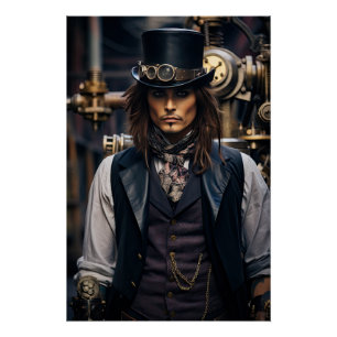 Steampunk Victorian Cosplay Top Hat Gears Poster