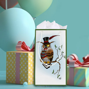 Steampunk Victorian Dapper Owl Top Hat Vintage Small Gift Bag