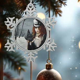 Steampunk Victorian Dragonfly Snowflake Pewter Christmas Ornament