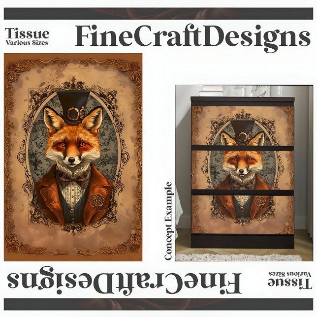  Steampunk Victorian Elegant Fox A4R Decoupage Tissue Paper (Creator Uploaded)