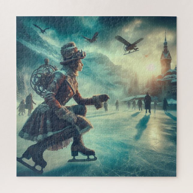 Steampunk Victorian Fantasy Winter Messenger Jigsaw Puzzle (Vertical)