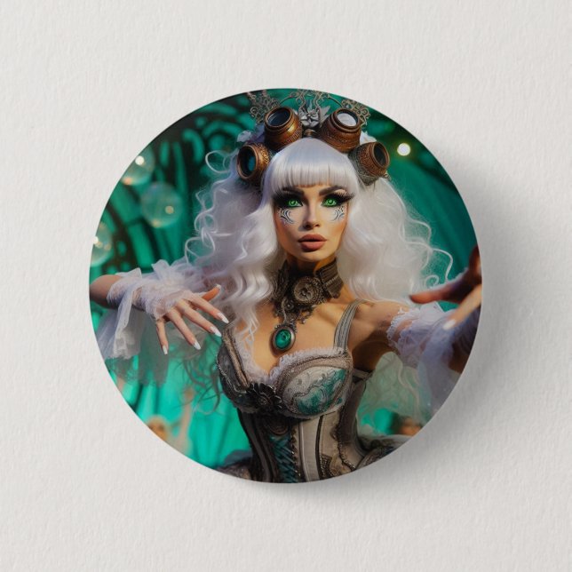 Steampunk Victorian Futuristic Green Dancer 6 Cm Round Badge (Front)