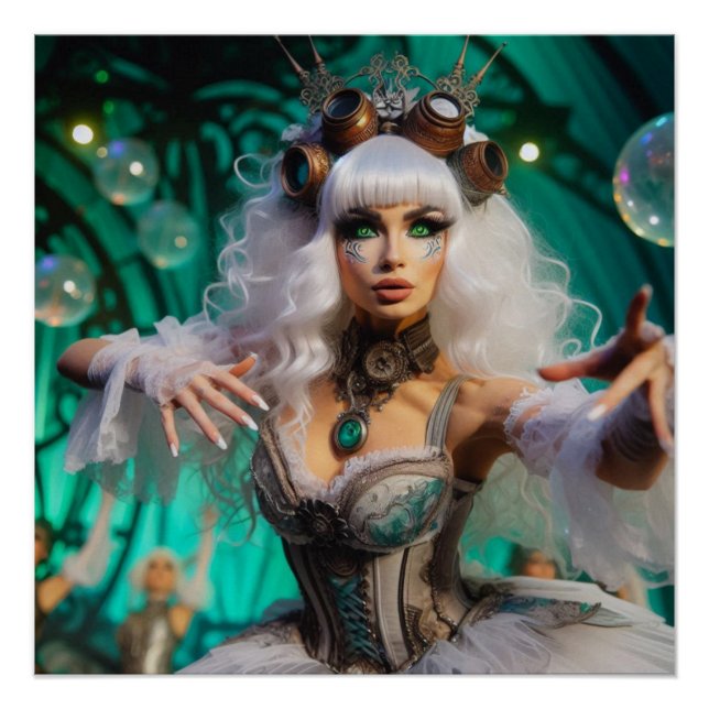 Steampunk Victorian Futuristic Green Dancer Poster (Front)