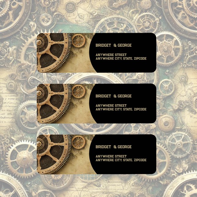 Steampunk Victorian Gearwork Wedding Return  Address Label (Creator Uploaded)