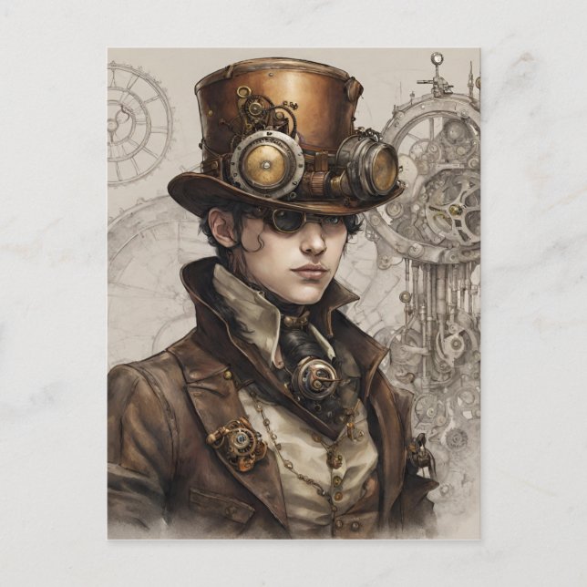 Steampunk Victorian Gentleman Artwork Postcard (Front)