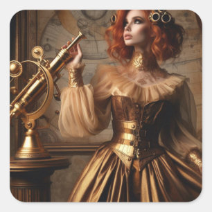 Steampunk Victorian Gold Astronomer Square Sticker