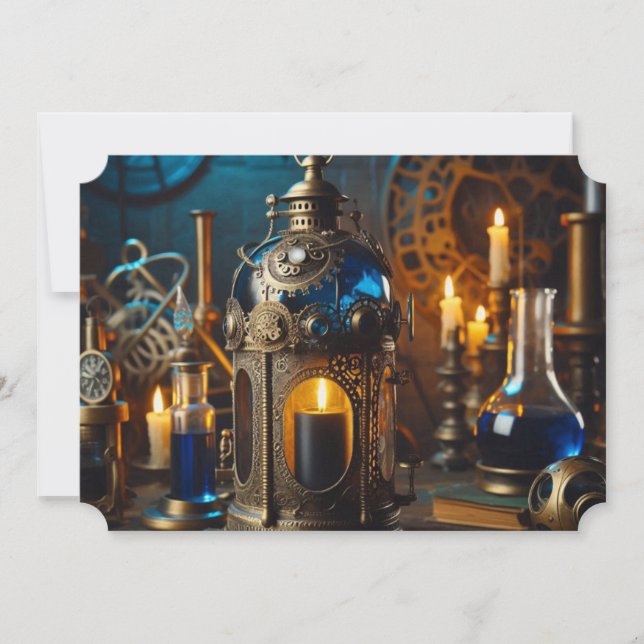 Steampunk Victorian Gothic Scientists Lab Lantern Invitation (Front)