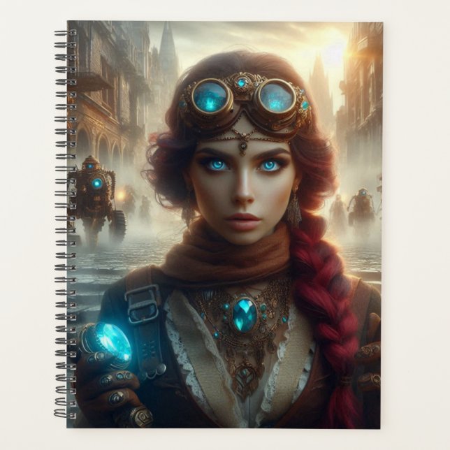 Steampunk Victorian Industrial Lady Adventuress Planner (Front)