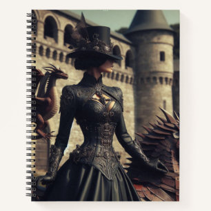 Steampunk Victorian Industrial Lady Dragon Rider Notebook