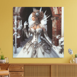 Steampunk Victorian Industrial Winter Ice Queen Canvas Print