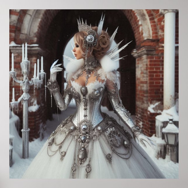 Steampunk Victorian Industrial Winter Ice Queen Poster (Front)