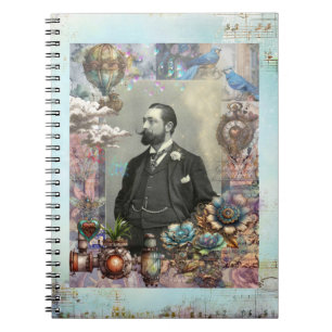 Steampunk Victorian Man and his dream. Notebook