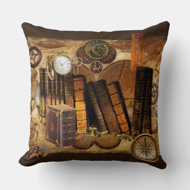 Steampunk Victorian Old Map Collage Cushion (Front)