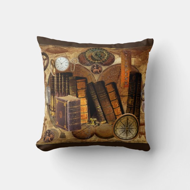 Steampunk Victorian Old Map Collage Cushion (Front)