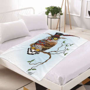 Steampunk Victorian Owl Fleece Blanket