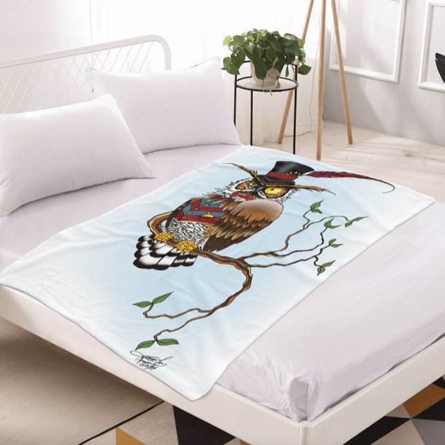 Steampunk Victorian Owl Fleece Blanket (Creator Uploaded)