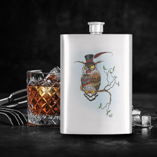 Steampunk Victorian Owl Hip Flask