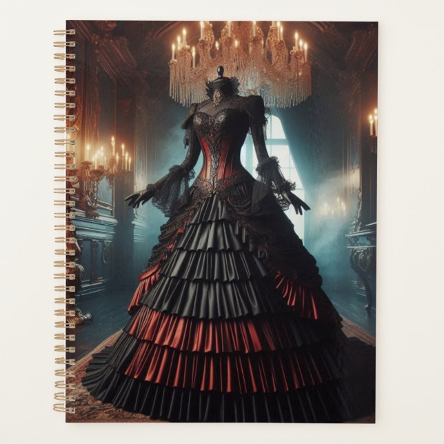 Steampunk Victorian Red and Black Dress Planner (Front)