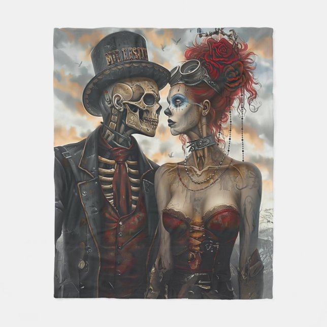 Steampunk Victorian Skeleton Couple  Fleece Blanket (Front)