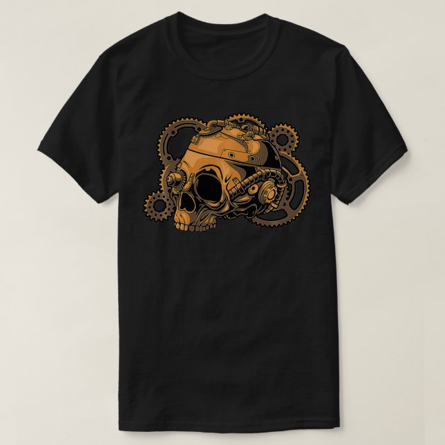 Steampunk Victorian  Steam Powered Engine Skull  T-Shirt (Design Front)