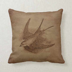 Steampunk Vintage Bird Cushion