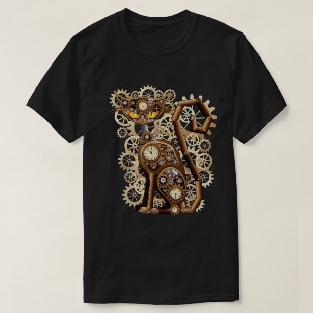 Steampunk Vintage Clockwork Cat  T-Shirt (Design Front)