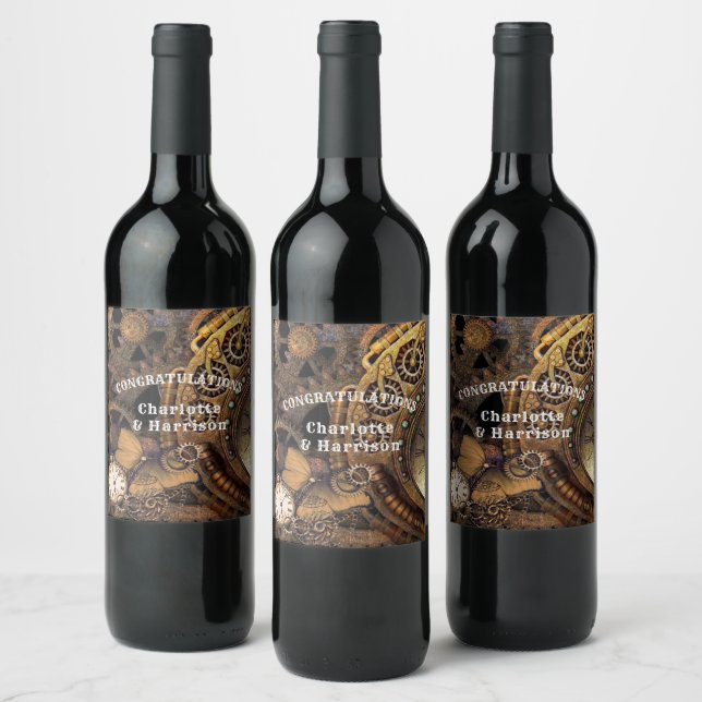 Steampunk Vintage Gears Wine Label (Bottles)