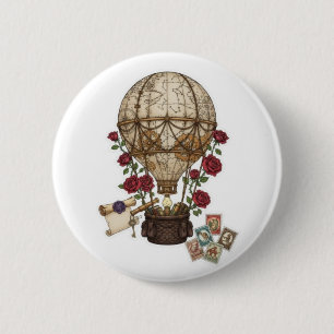 Steampunk Vintage Hot Air Balloon Adventure design 6 Cm Round Badge