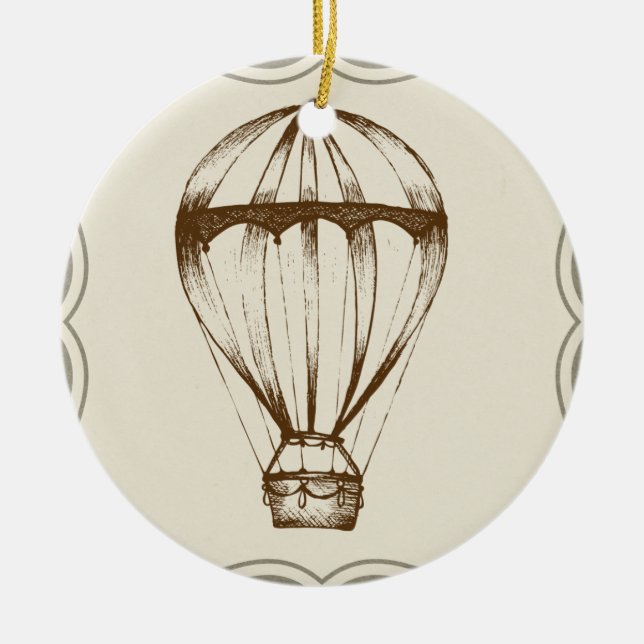 Steampunk Vintage Hot Air Balloon Ceramic Ornament (Front)