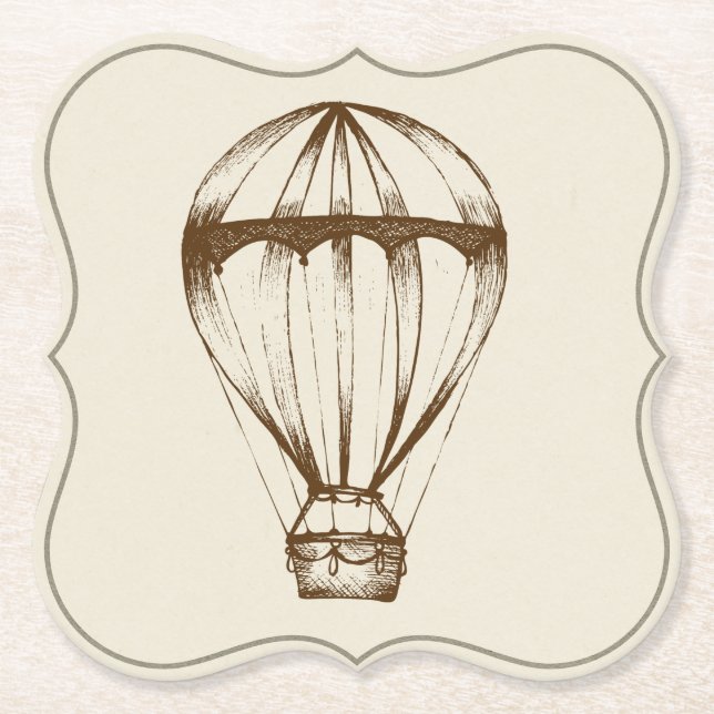 Steampunk Vintage Hot Air Balloon Paper Coaster (Front)