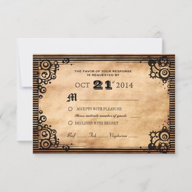 Steampunk Vintage Look Custom RSVP Card (Front)