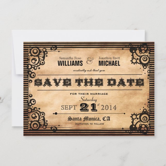 Steampunk Vintage Look Save The Date (Front)