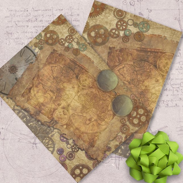 Steampunk Vintage Map Gears Tissue Paper (Creator Uploaded)