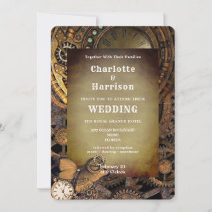 Steampunk Vintage Mechanical Gears Butterfly Invit Invitation