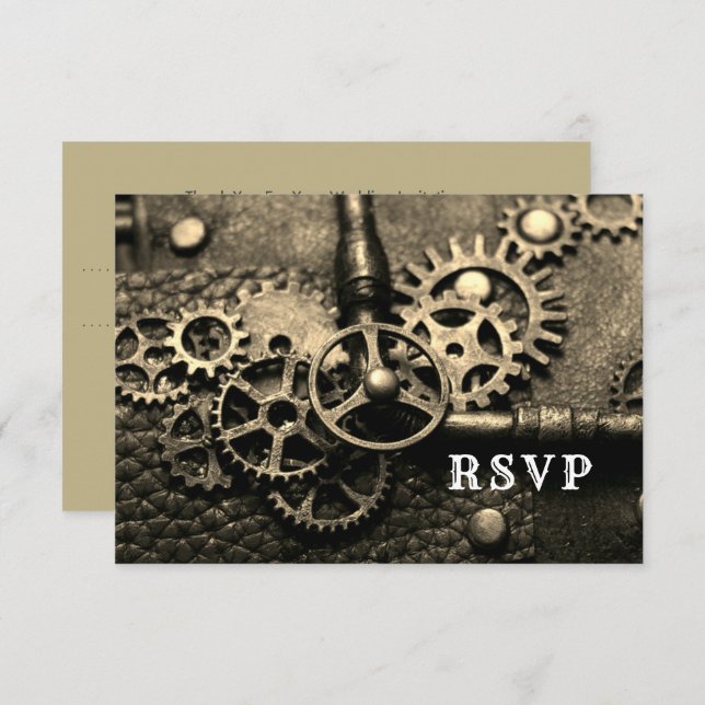Steampunk Vintage Mechanical Gears RSVP Card (Front/Back)