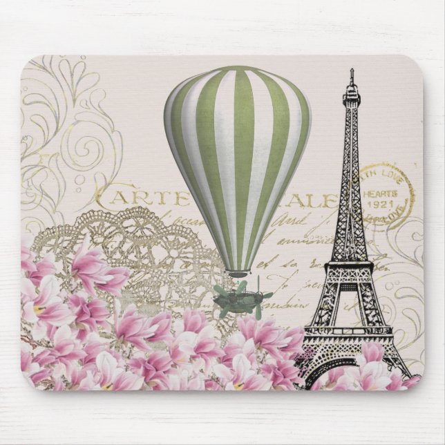 Steampunk Vintage Paris Balloon Travel Mouse Pad (Front)
