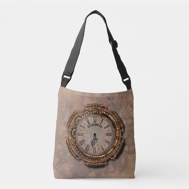Steampunk Vintage Rusty Art Deco Clock Crossbody Bag (Front)